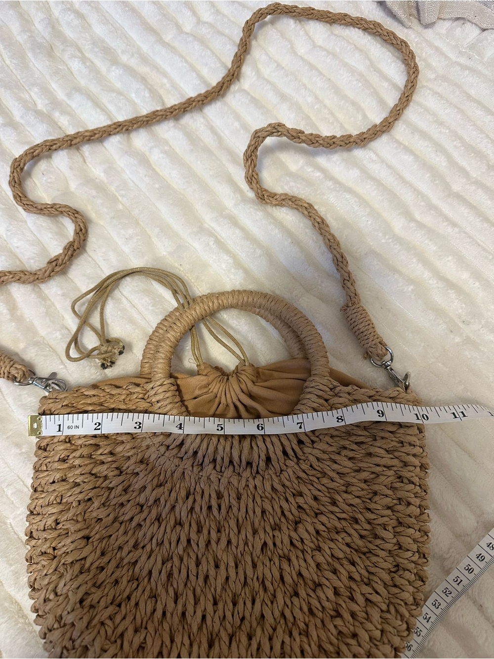 Structured Straw Tote with Orange Patterned Scarf Accent - Picture 4 of 7